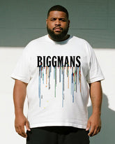 Big & Tall Men's Colorful Graffiti BIGGMANS Alphabet Print Round Neck Short Sleeve T-Shirt Shorts Suit